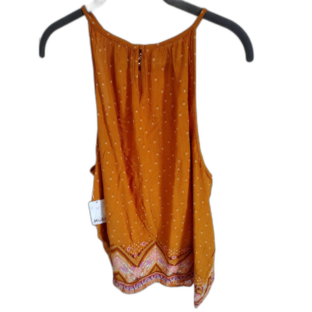 NWT Mudd Orange Flowy Floral High Neck Boho Tank Top Sz XXL